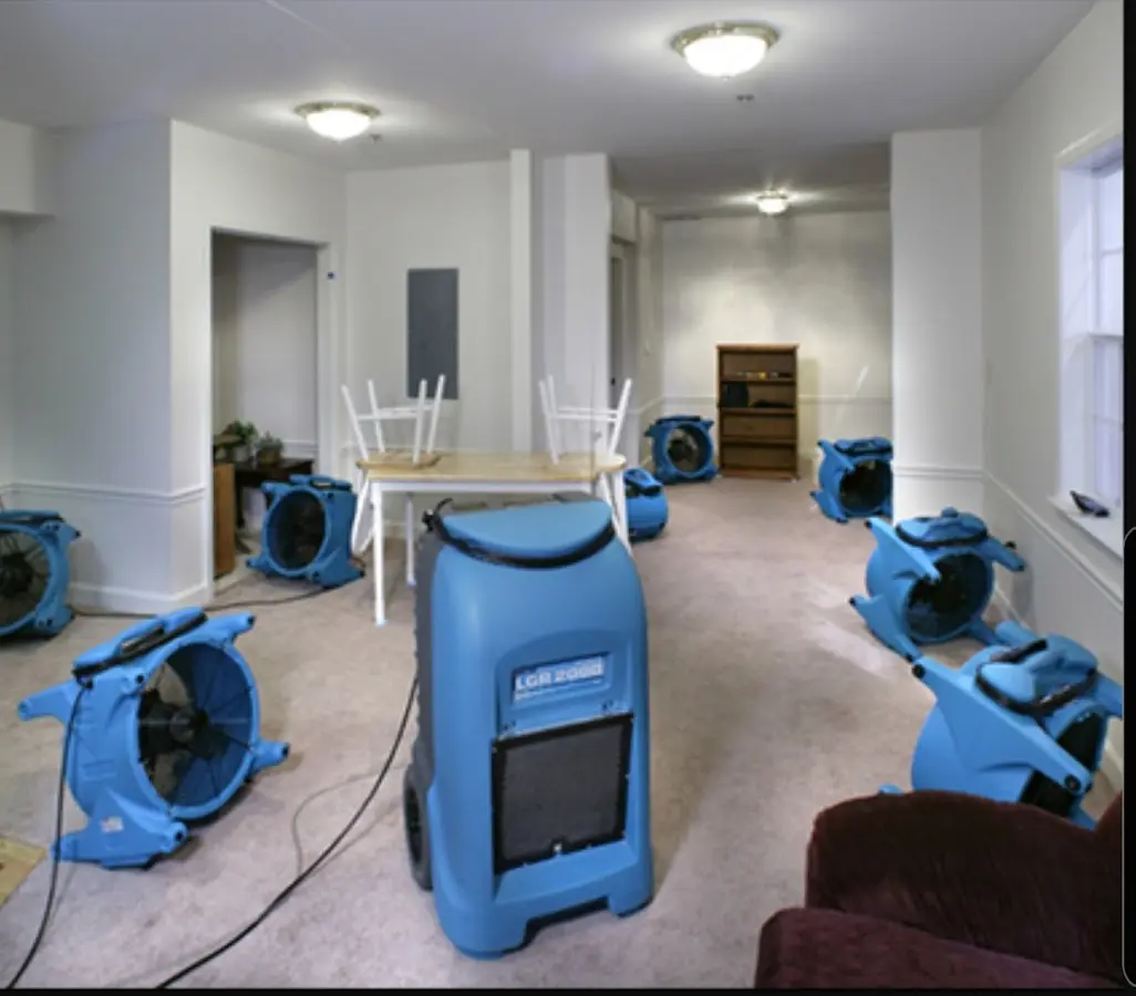 Air movers and dehumidifier setup for Water Damage Restoration in Prattville